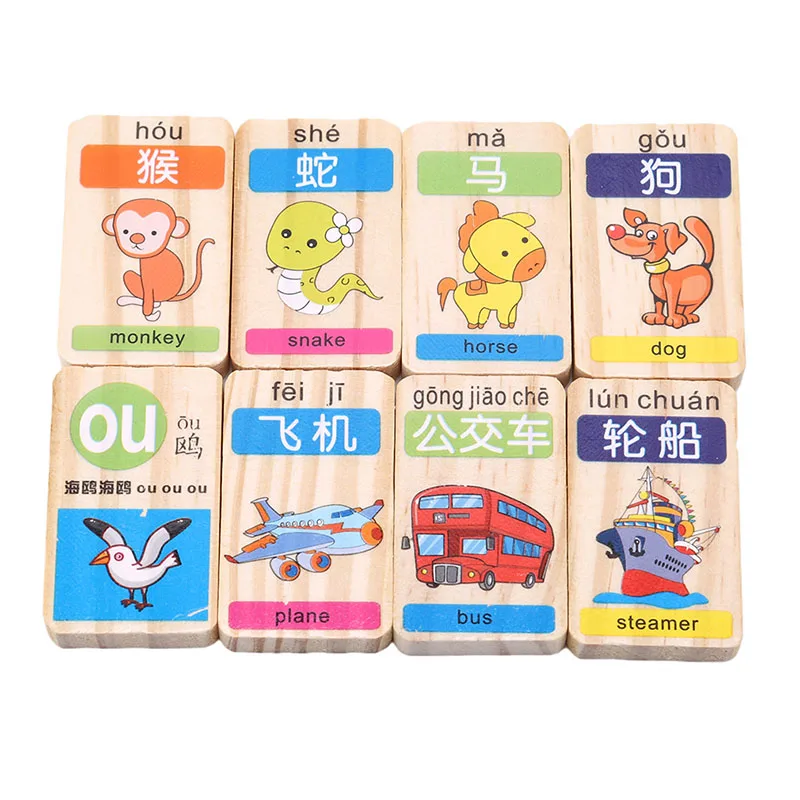 100 шт./компл. стандартное деревянное домино китайское пиньинь цифровое детские