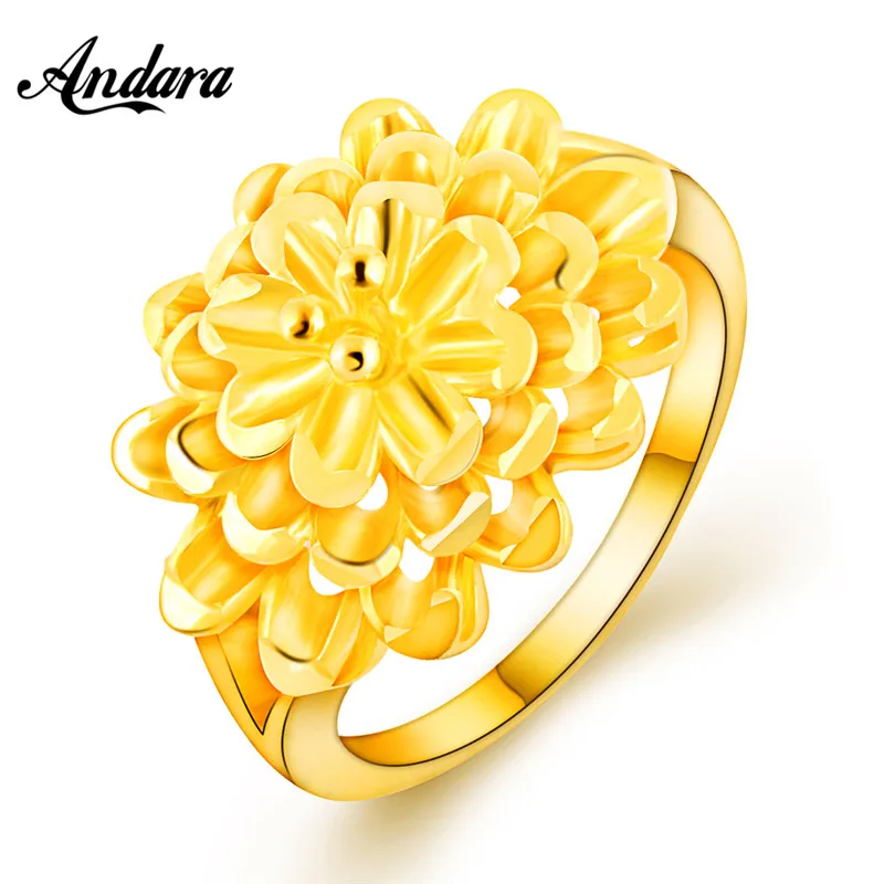 Новинка лидер продаж кольца высокого качества из 24 каратного золота цветок для