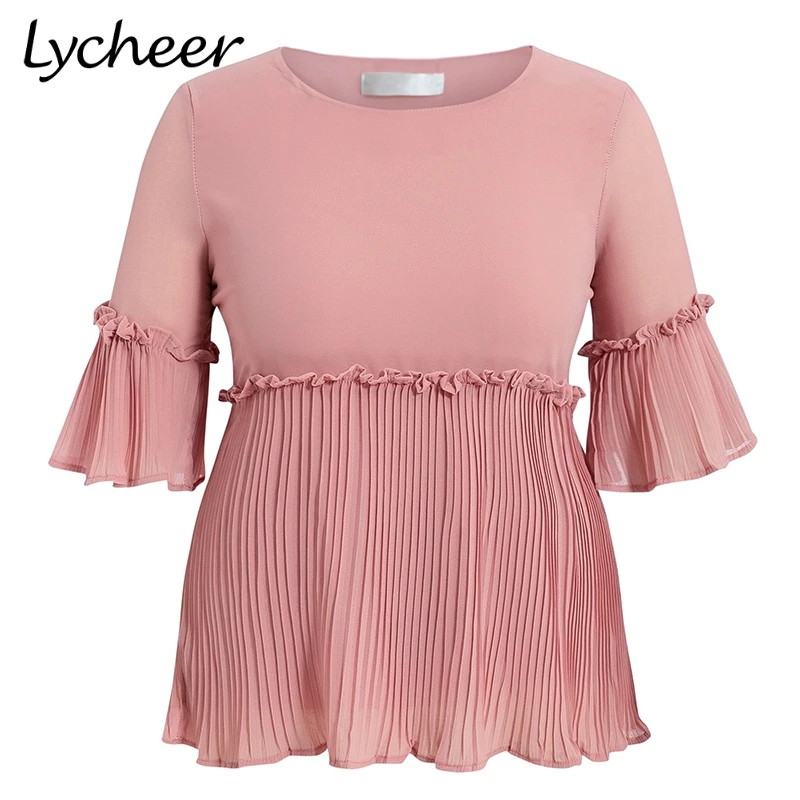 Lycheer плюс размеры Элегантный шифон для женщин блузка рубашка Большой размер