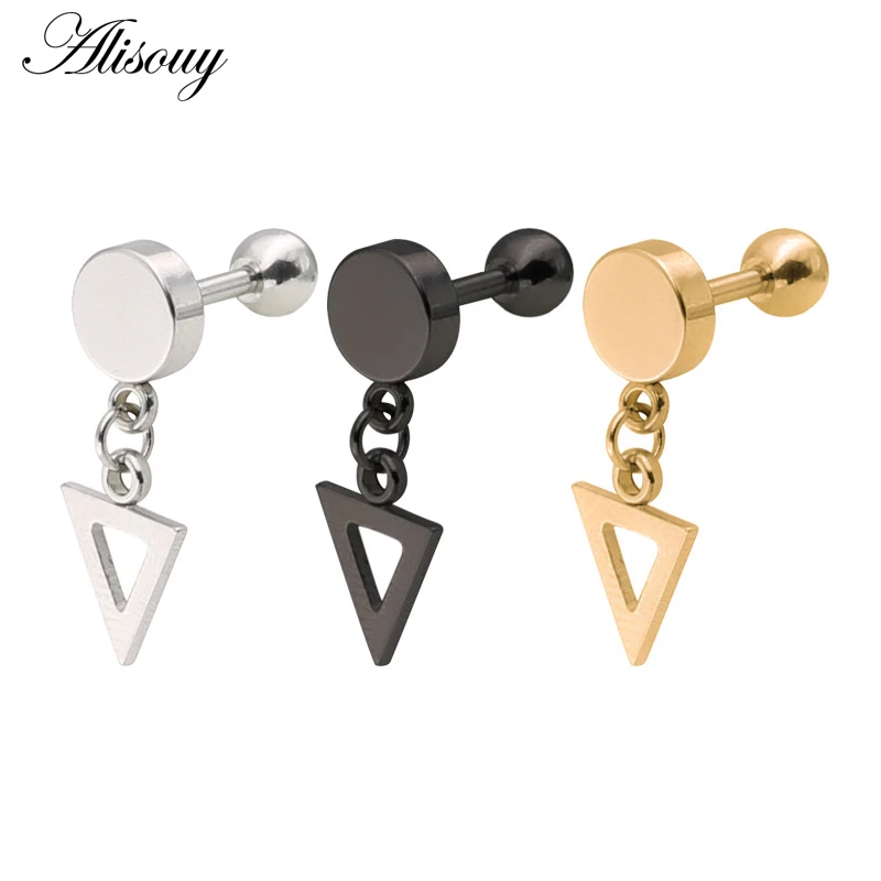 Triangle Alisouy, 2 шт., звезда, треугольник, квадратный, Круглый, сердце, кулон, для женщин и мужчин, серьги-гвоздики, из нержавеющей стали, ушной хрящ, спираль, пирсинг - Окраска металла: Triangle
