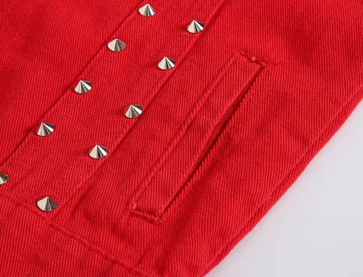 Мужской джинсовый жилет с заклепками Повседневная красная джинсовая куртка в