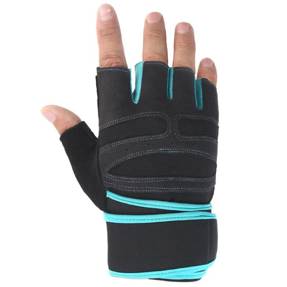 Light blue Мужские и женские Перчатки для фитнеса, спортивные противоскользящие перчатки для поддержки запястья, тяжелой атлетики, бодибилдинг, тренировка, Кроссфит, перчатки на половину пальцев - Цвет: Light blue
