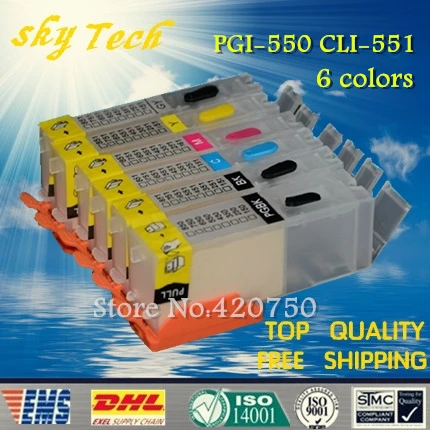 

6PK Empty Refillable Cartridge suit for PGI550 CLI551,Suit for canon MG5450 IP8750 MG6350 MG6450 MG7150 Ip7250 ,with ARC chip