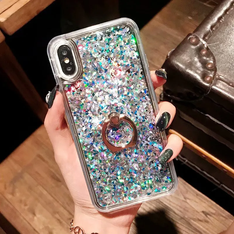 DISCASE чехол для телефона iphone 8 7 6 6s плюс роскошный кольцо покрытие динамический Плывун красочный блестки X