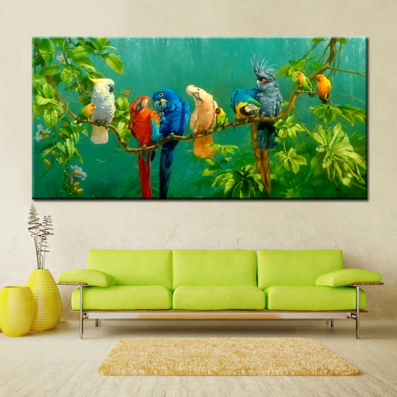 

Big Size Digital Printed Canvas Painting Colourful Parrots Print Poster For Living Room Wall Art Picture Home Decor Gift
