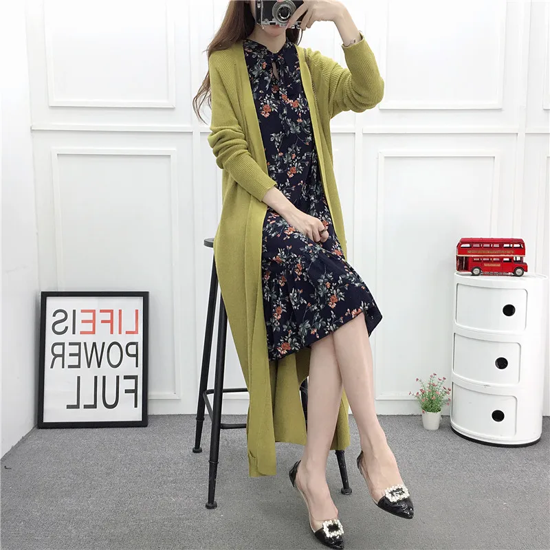 sweater female super long 2018 spring and Autumn New Korean version loose autumn dress thin knitted coat |