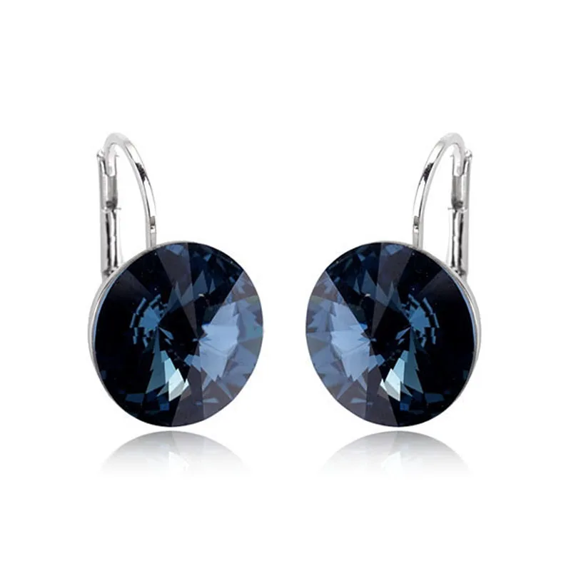 Dark blue 2 MOONROCY Прямая круглые серьги с кристаллами ювелирные изделия розовое золото цвет свадебные серьги свисающие для женщин синий фиолетовый - Окраска металла: Dark blue 2
