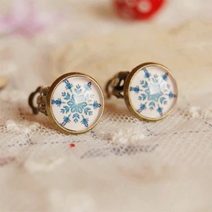 Рождественские серьги-клипсы без пирсинга 6 пар/лот смешанные снежинки снеговик