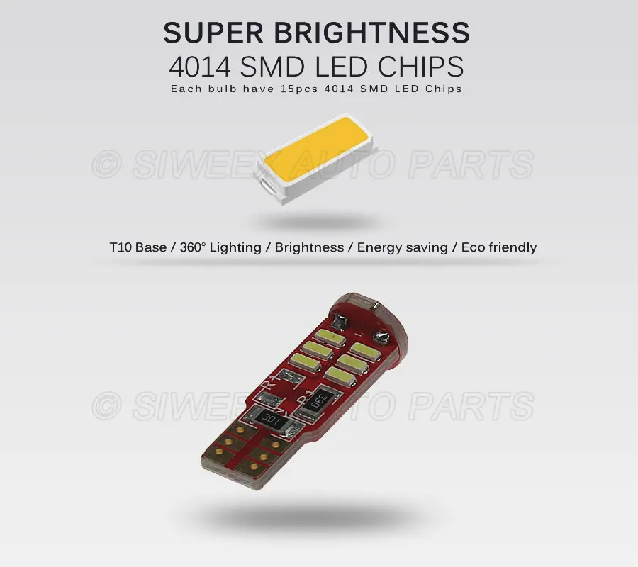 2x T10 белый 15 SMD 4014 W5W габаритный фонарь CAN bus без ошибок с детской пластиной 12 В
