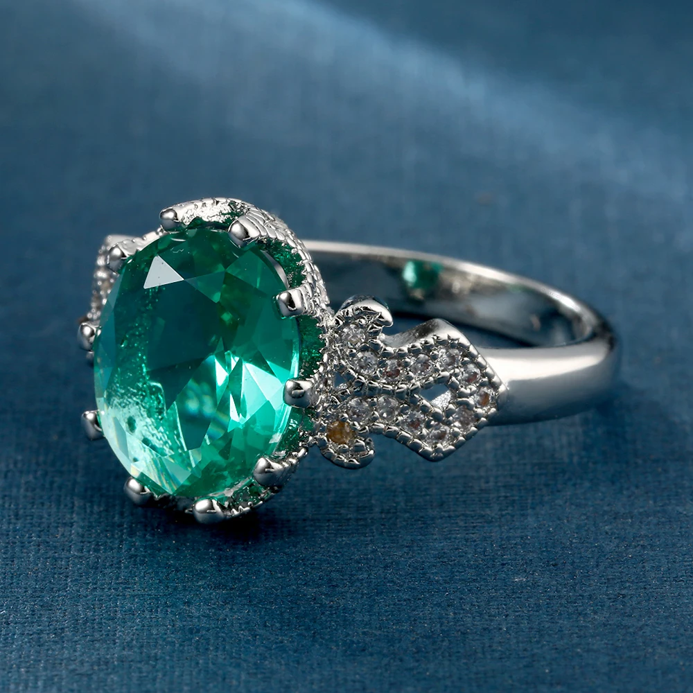 Новый модный светло-голубой камень царского кольца ювелирных изделий Изысканные свадебные банды на заказ Палец для женщин Bijoux Bagues Femme.