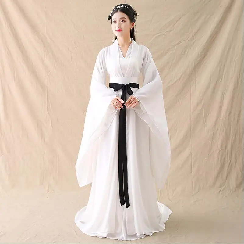Oriental Ancient China Fairy Hanfu Dress East Asian Style Fresh Elegant Sword Woman White Costume chinese folk dance clothes
