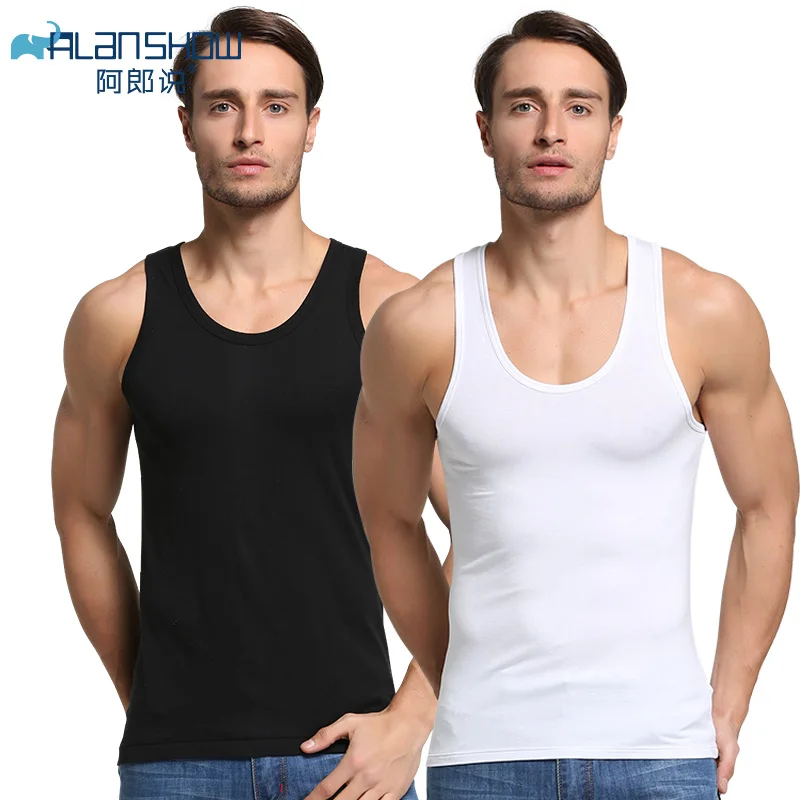 1 white 1 black Майка для спортзала мужская хлопковая летняя майка без рукавов Топы повседневные жилеты Нижнее белье Мужская майка - Цвет: 1 white 1 black