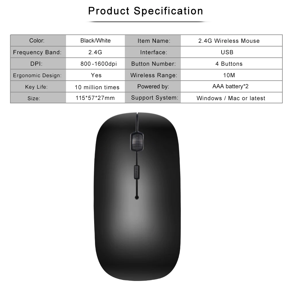 2 4G Беспроводная игровая мышь 1600 dpi usb приемник оптическая компьютерная для Macbook