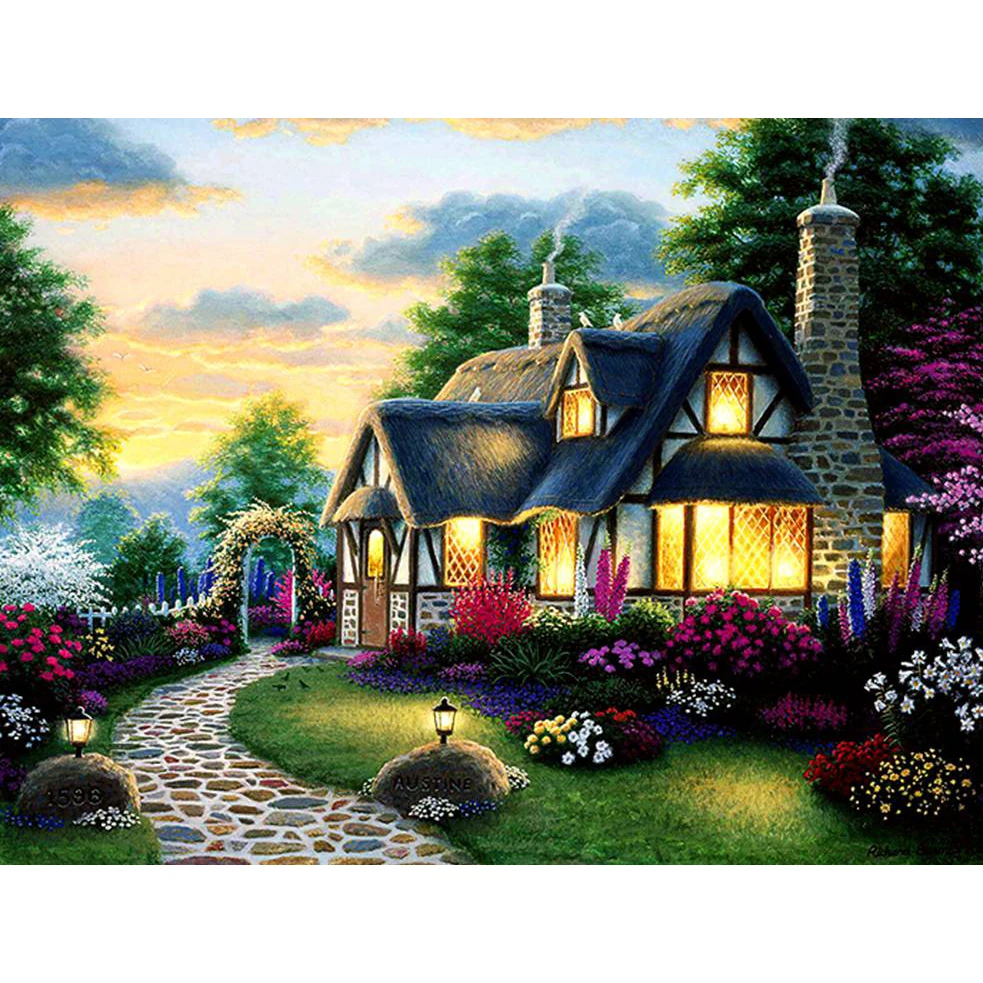 

LaoJieYuan 100% Full 5D Diy Daimond Painting Cross-stitch "Dream House" 3D Diamond Mosaic Round Rhinestones Paintings Embroidery