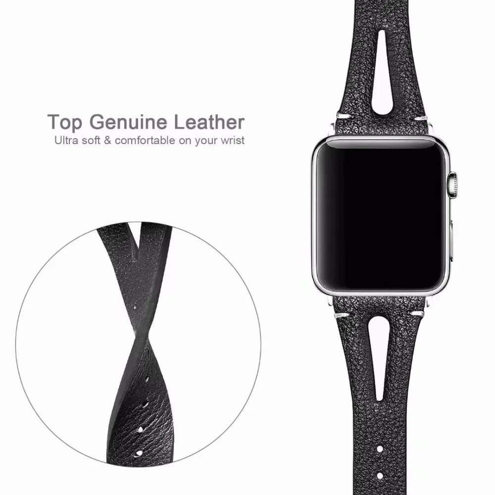 Черная натуральная петля для Apple Watch кожаный ремешок 40 мм 44 мм для iwatch 38 мм 42 мм ремешок серии 4 3 2 1 серия 5