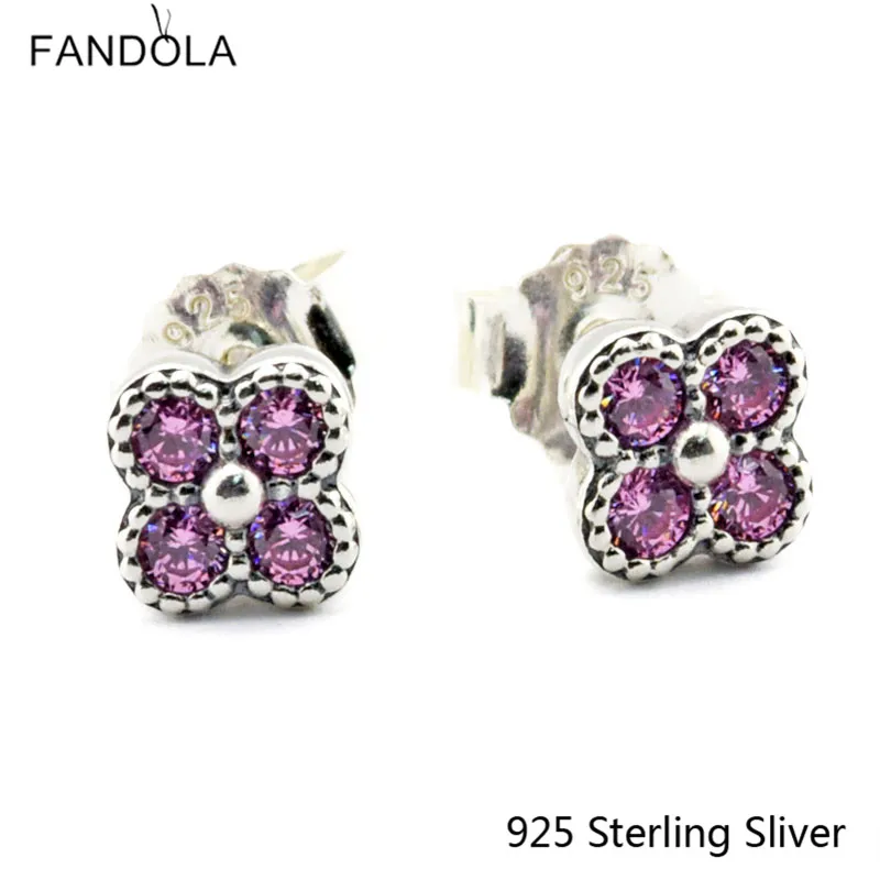 

Oriental Blossom, Pink CZ Stud Earring Silver 925 Sterling Fit For Women Gift Europe Style Jewelry
