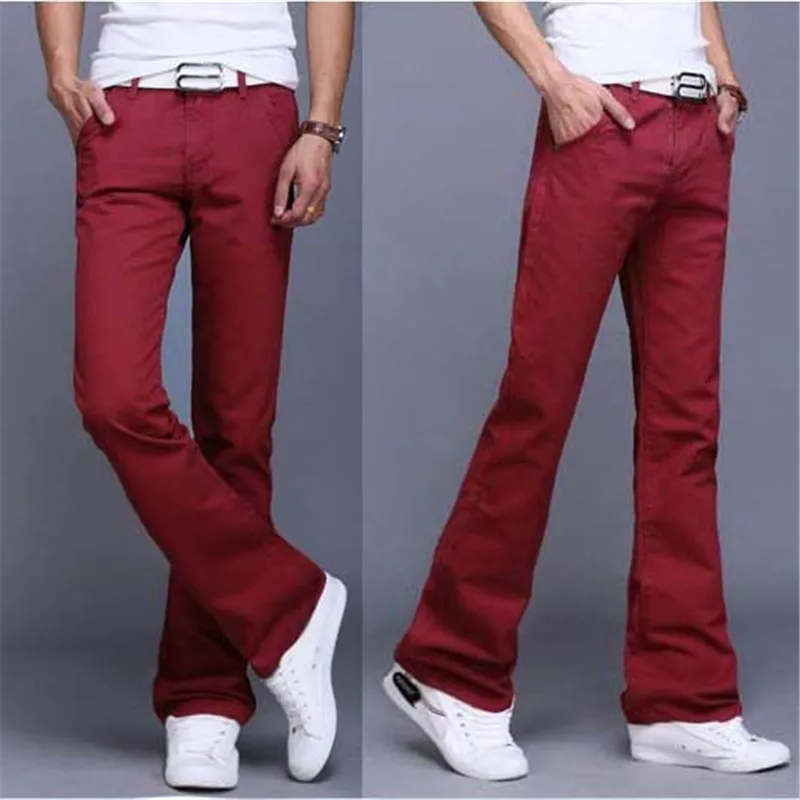 

High Quality Wine Red Jeans Fashion Korean Street Style Youthful Jeans Casual Wild Mens Flared Jeans Classic Simple Jeans