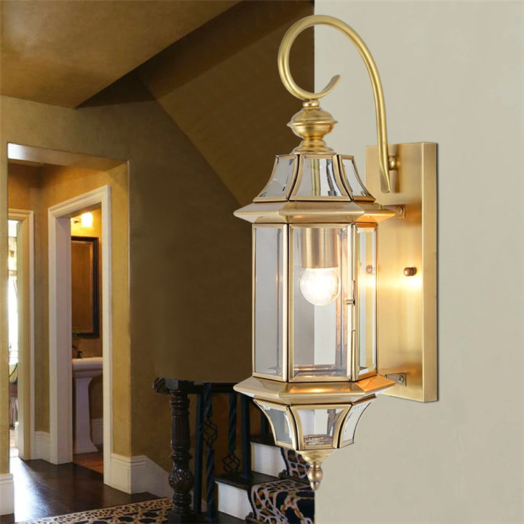 Europe Copper outdoor Wall lamp balcony aisle corridor staircase wall retro LED waterproof glass garden lights | Освещение