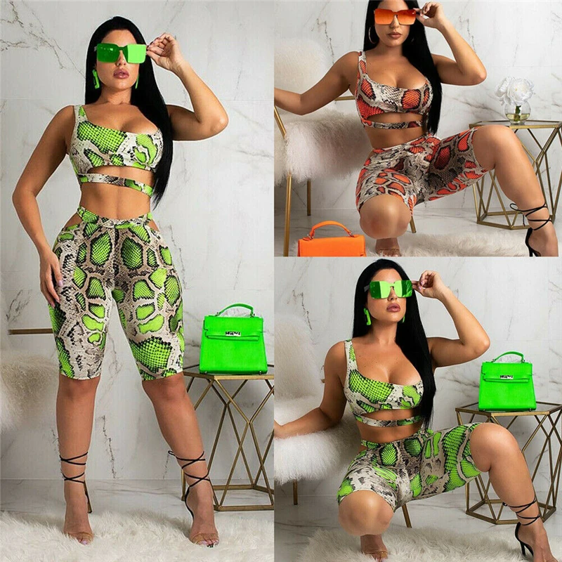 Комплект из 2 предметов со змеиным узором женский летний сексуальный бандажный