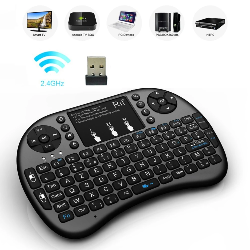 Оригинальная мини клавиатура AZERTY Rii i8 + французская беспроводная с сенсорной