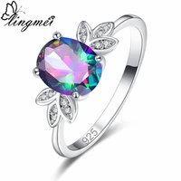 lingmei new comes oval multi sea blue cubic zircon silver color ring size 6 9 simple fashion lovely women party jewelry