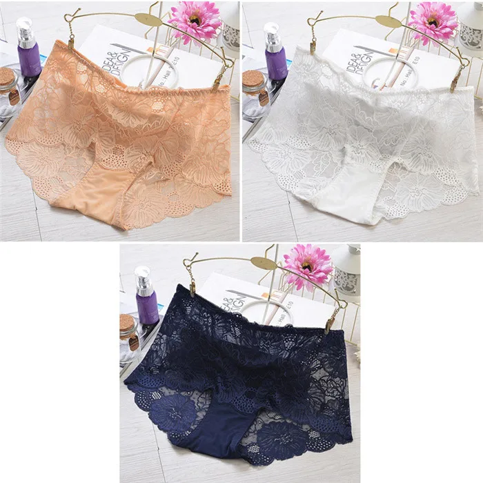 beige pink navy Сексуальные кружевные трусики для женщин, плюс размер, трусики для женщин, черные сексуальные женские трусики, кружевные короткие женские трусы, хлопок, бесшовные - Цвет: beige pink navy