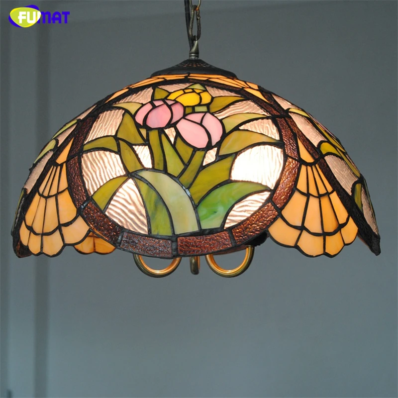 FUAMT Tiffany стеклянные подвесные лампы пасторальный Тюльпан цветы витражный