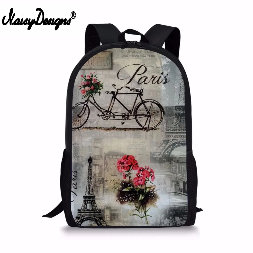 

NOISYDESIGNS Hot Male Backpacks Paris Eiffel Printed Rucksack Custom For Middle School Supplies Women Bags Men Zipper Laptop