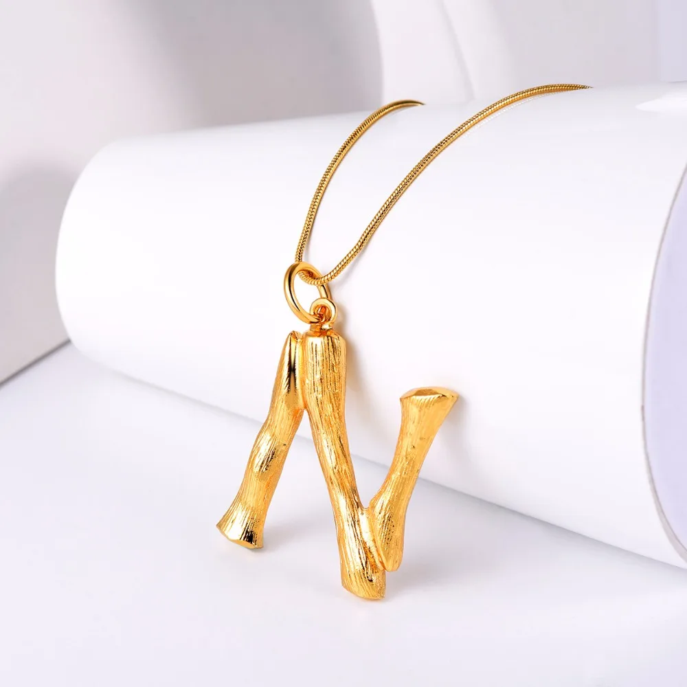Бамбуковое ожерелье с надписью N цепочка под змею золотой алфавит ювелирное