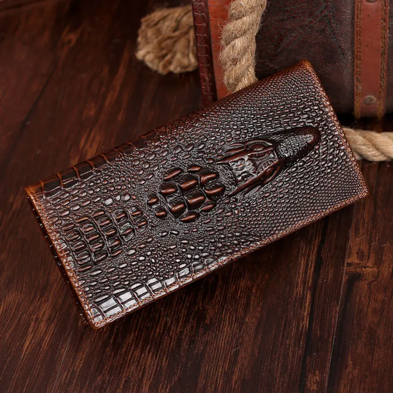

Hot selling man 100% guarantee genuine leather Wallets male long Pockets Crocodile pattern purse for men purse wallet