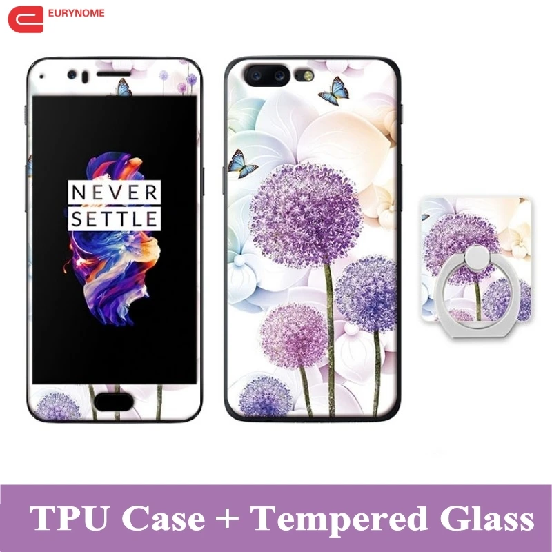 Чехол для Oneplus 5 крышка мультфильм Закаленное стекло пленка подставка держатель