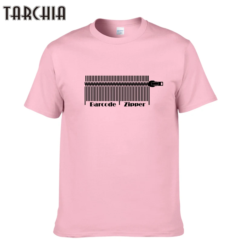 Футболка TARCHIA мужская с принтом штрих-кода брендовая тенниска на молнии коротким