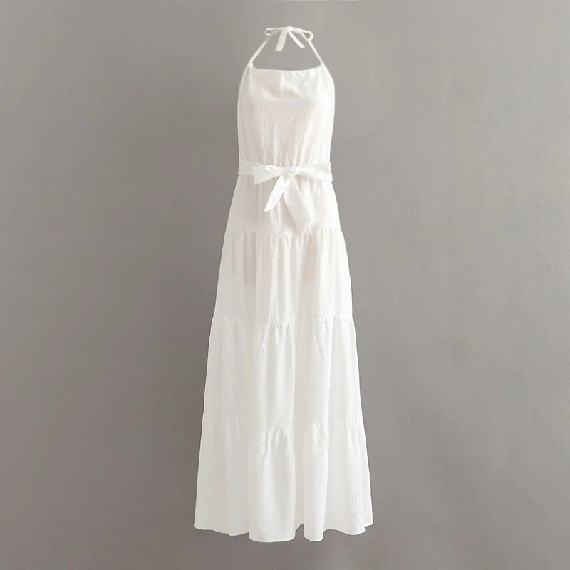 2019 New Sexy Halter Collar Backless Women Dress Holiday Beach Tide Bow Sashes Maxi Long Strapless White Dresses Vestidos | Женская