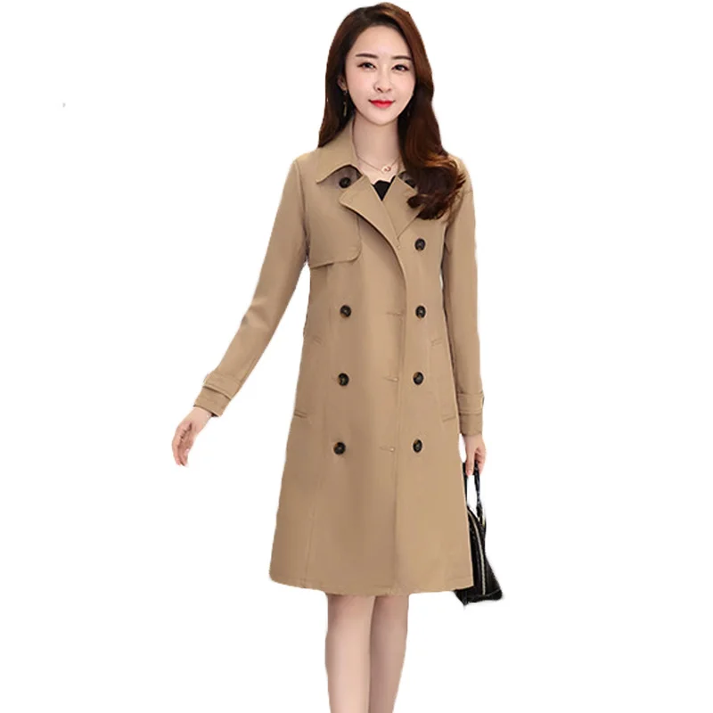 Тренчкот женский двубортный длинный модная ветровка с поясом 4 цвета L112 весна