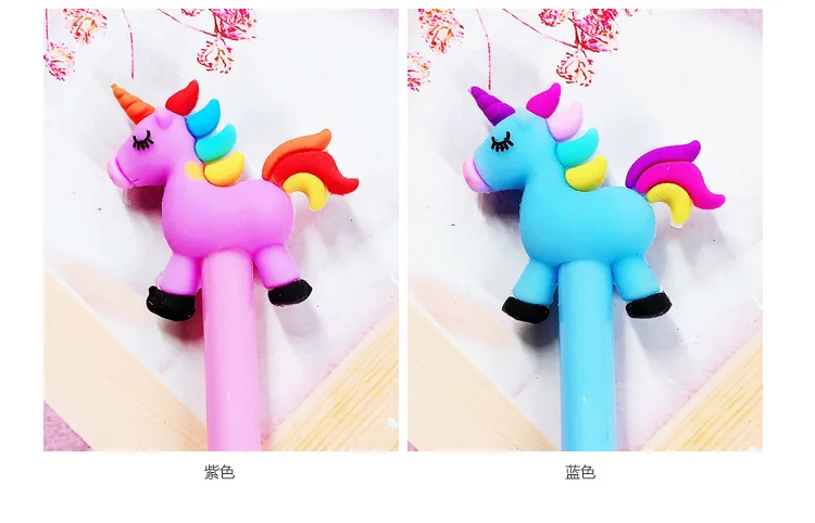 2 pcs/lot Creative Cartoon Rainbow Horse Unicorn Gel Pen Ink Pen Promotional Gift Stationery School& Office Supply