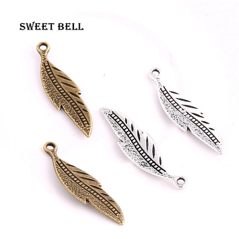 SWEET BELL 50 шт. 9*33 мм трехцветные металлические маленькие подвески в виде перьев