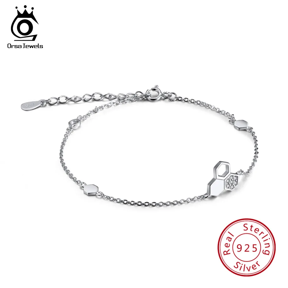 ORSA JEWELS Аутентичные 925 серебряные браслеты для женщин с узором в виде сот, брендовые серебряные женские ювелирные изделия для вечеринки SB32