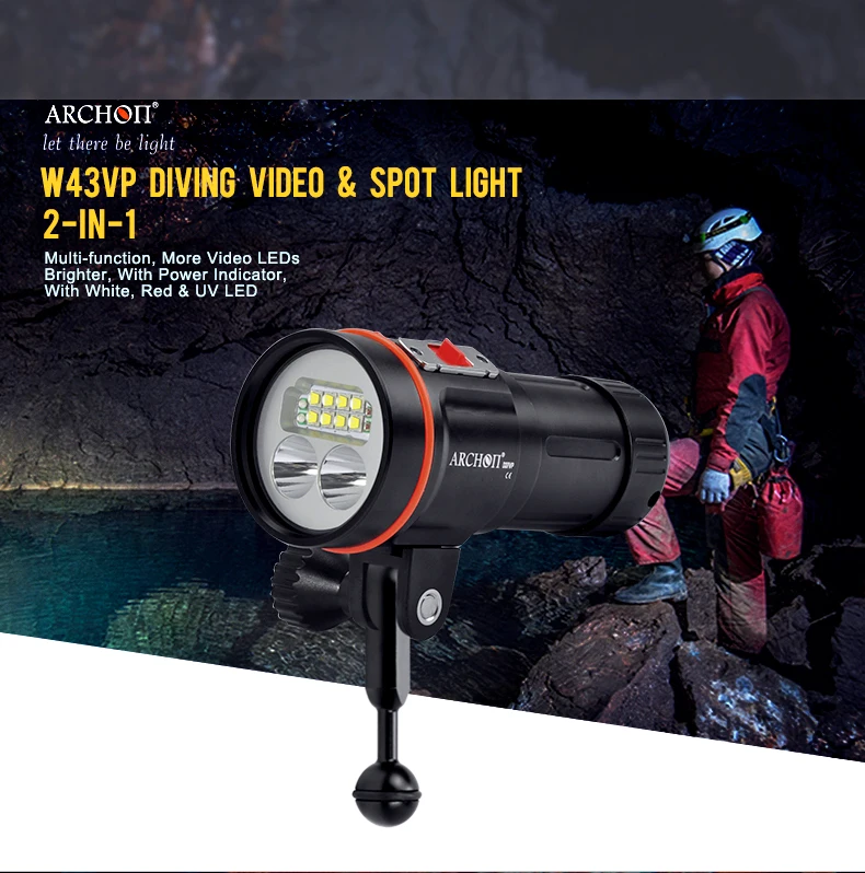 ARCHON D37VP Дайвинг фонарик 8* CREE XM-L2+ 2* CREE XP-E+ 2* UV+ 2* CREE XM-L2 5200 лм 100 м подводный фонарик+ 18650 батарея