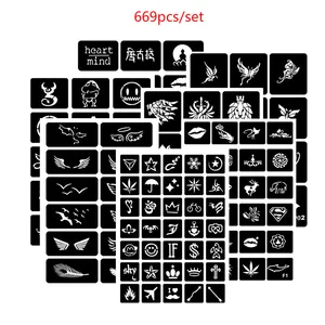 669 шт.компл. многоразовые трафареты из хны, бабочки, кошки, буквы, тигр, сексуальный блестящий тату-набор, трафарет, Аэрограф, шнорковый трафарет