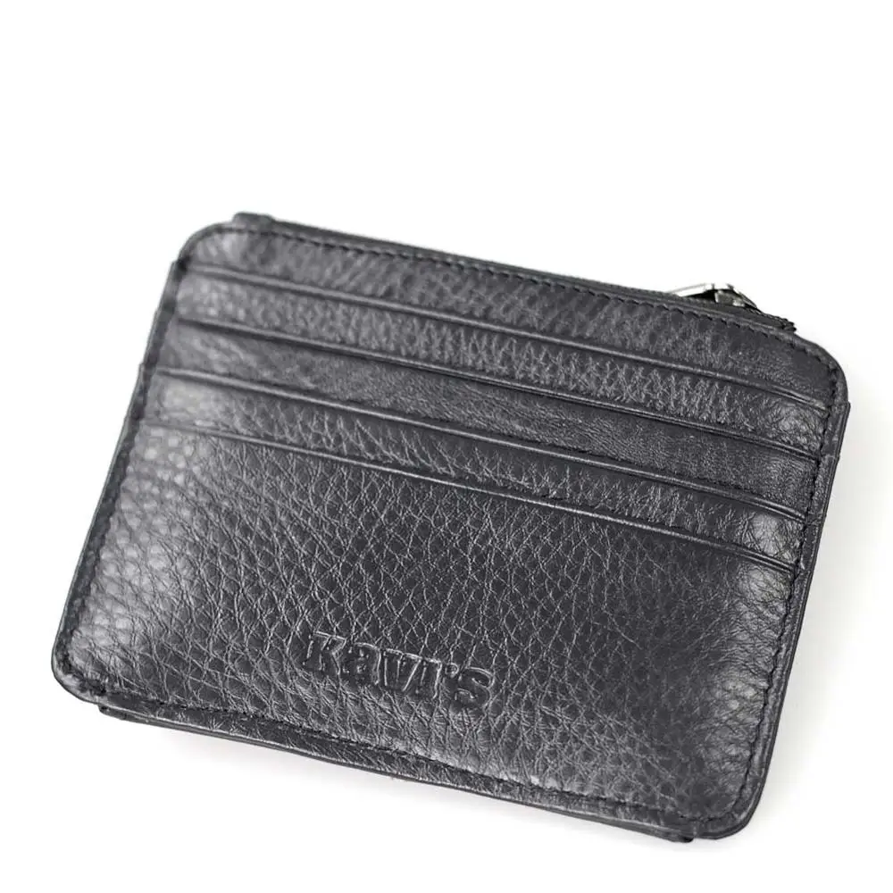 Black KAVIS из коровьей кожи с отделением для кредитных карт, многофункциональный Кредитные ID-карты держатель маленький кошелек Для мужчин портмоне Тонкий карт мужской роскошный фирменный кошелек - Цвет: Black