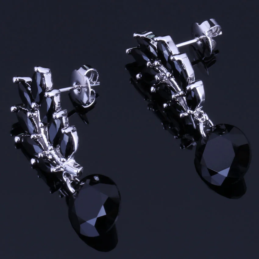 

Brilliant Plant Black Cubic Zirconia Silver Plated Drop Dangle Earrings V0706