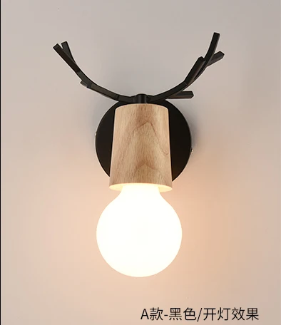 Wooden cup black Креативная прикроватная настенная лампа простая лестница коридор прохода детская комната голова оленя Скандинавская спальня гостиная настенная лампа - Цвет абажура: Wooden cup black