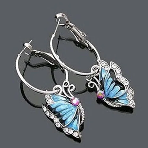 1 пара модные синие серьги стразы эмаль Бабочка кольца для женщин Earbob вечерние