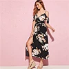 SHEIN, v-образный вырез, цветочный принт, с поясом, с разрезом, до бедра, с запахом, спереди, праздничное платье, женское, летнее, бохо, Пляжное, ТРАПЕЦИЕВИДНОЕ, с высокой талией, длинное платье