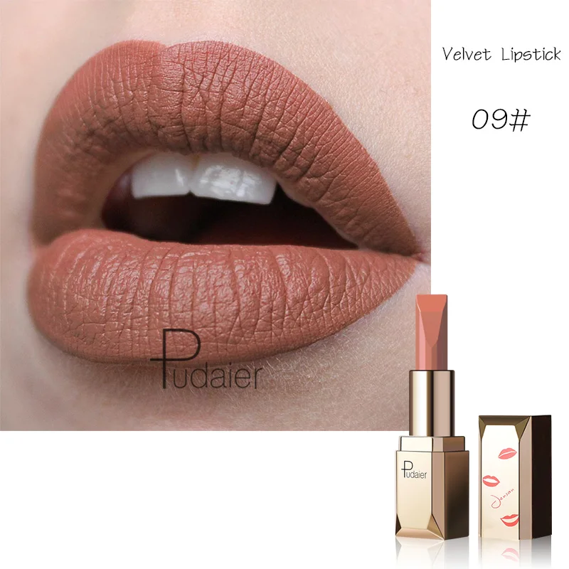 Pudaier nude lipstick cream smooth waterproof 26 color batom matte pencil sexy red brown lip gloss black PD012 |