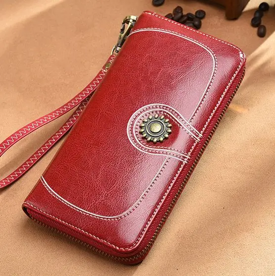 wine red A Женские кошельки из натуральной кожи, мода, Ретро стиль, длинный женский клатч, кошельки Ms. cluch, кошельки~ большой-Многофункциональный, сумка для телефона - Цвет: wine red A
