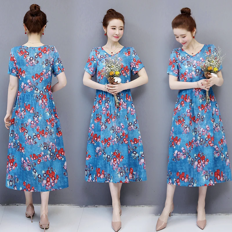 Богемное Стильное женское платье с цветочным принтом свободное хлопковое