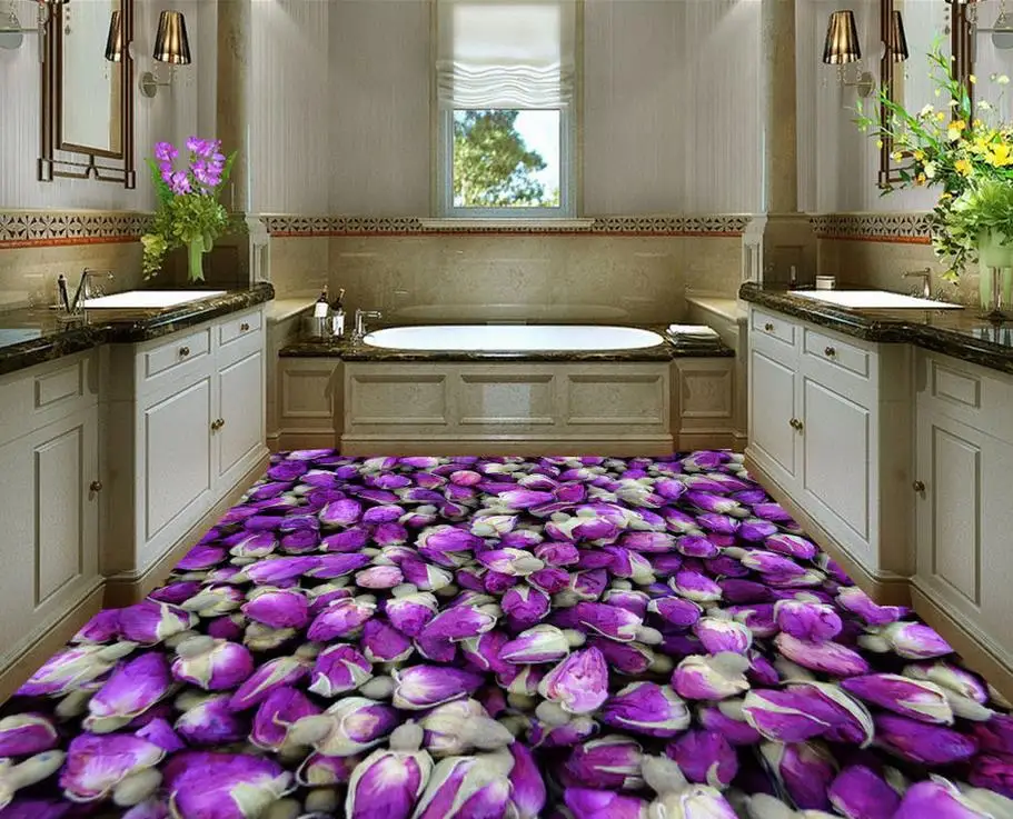 Самоклеящиеся ПВХ обои для пола водонепроницаемые фиолетового цвета с