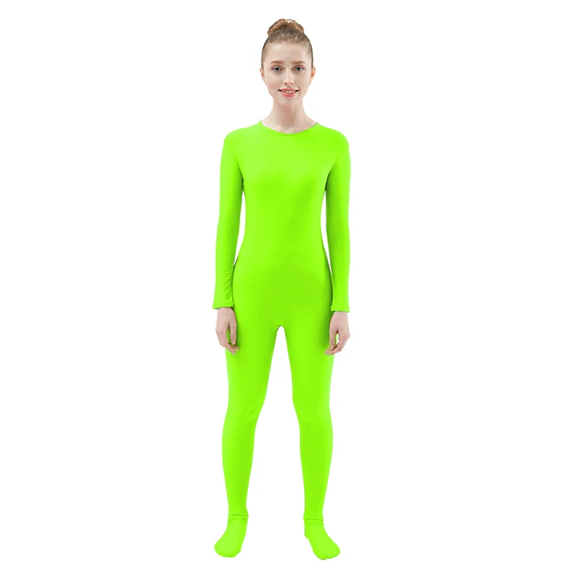 Fluorescent Orange Ensnovo, Женский облегающий гимнастический костюм из лайкры, нейлона, спандекса, с длинным рукавом, Zentai, карнавальный костюм, черная Одежда для танцев, костюм, колготки для всего тела - Цвет: Fluorescent Orange