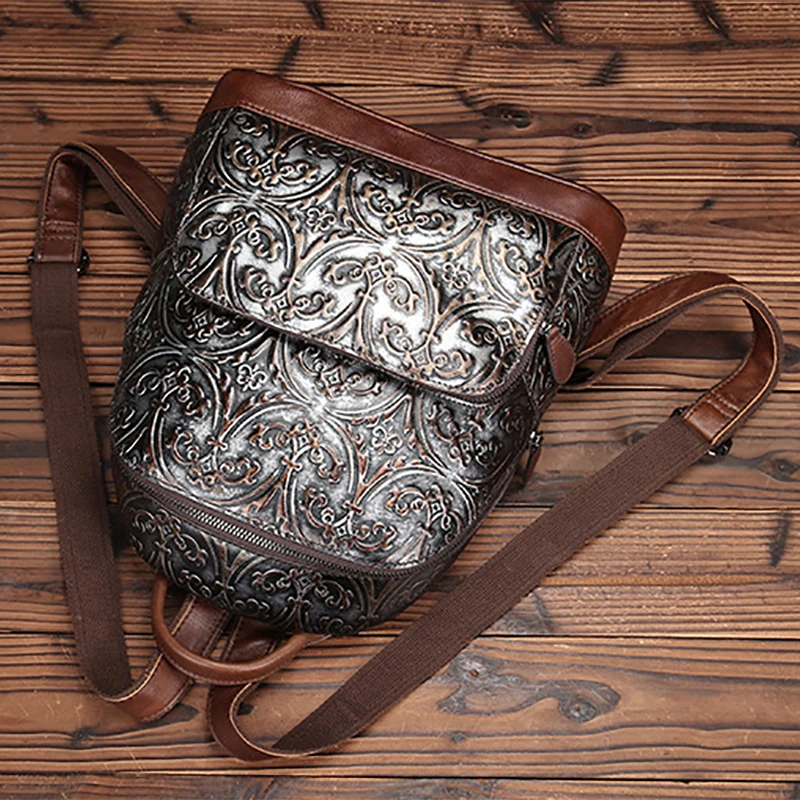 Женский рюкзак из натуральной тисненой кожи женская школьная сумка известного